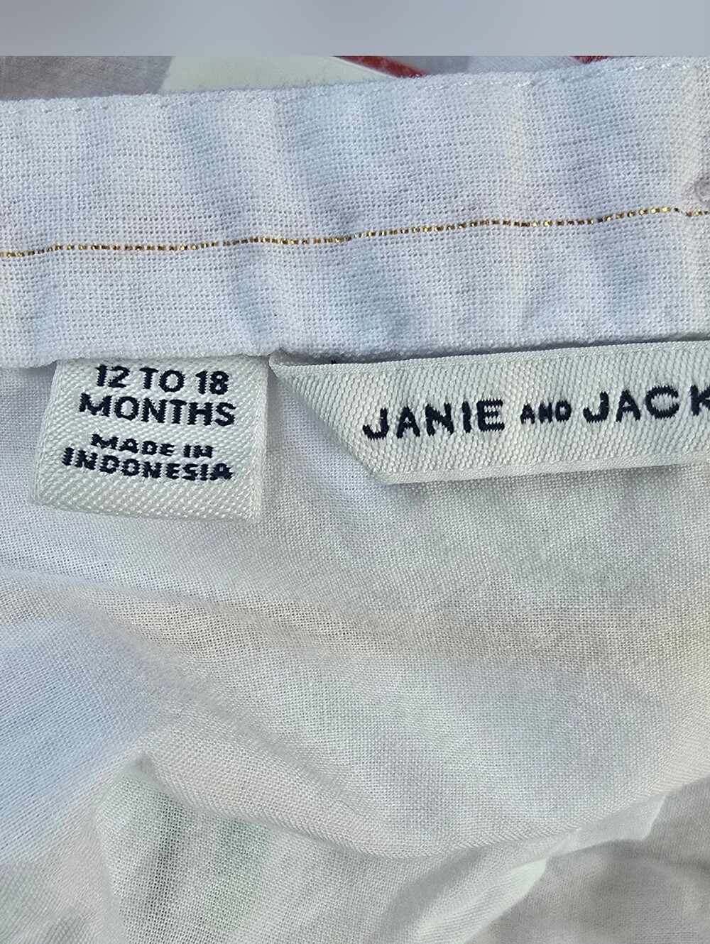 Janie and Jack Rainbow Stripe Gold Stiched Trim Linen Blend Romper 12-18 Months - Picture 3 of 7